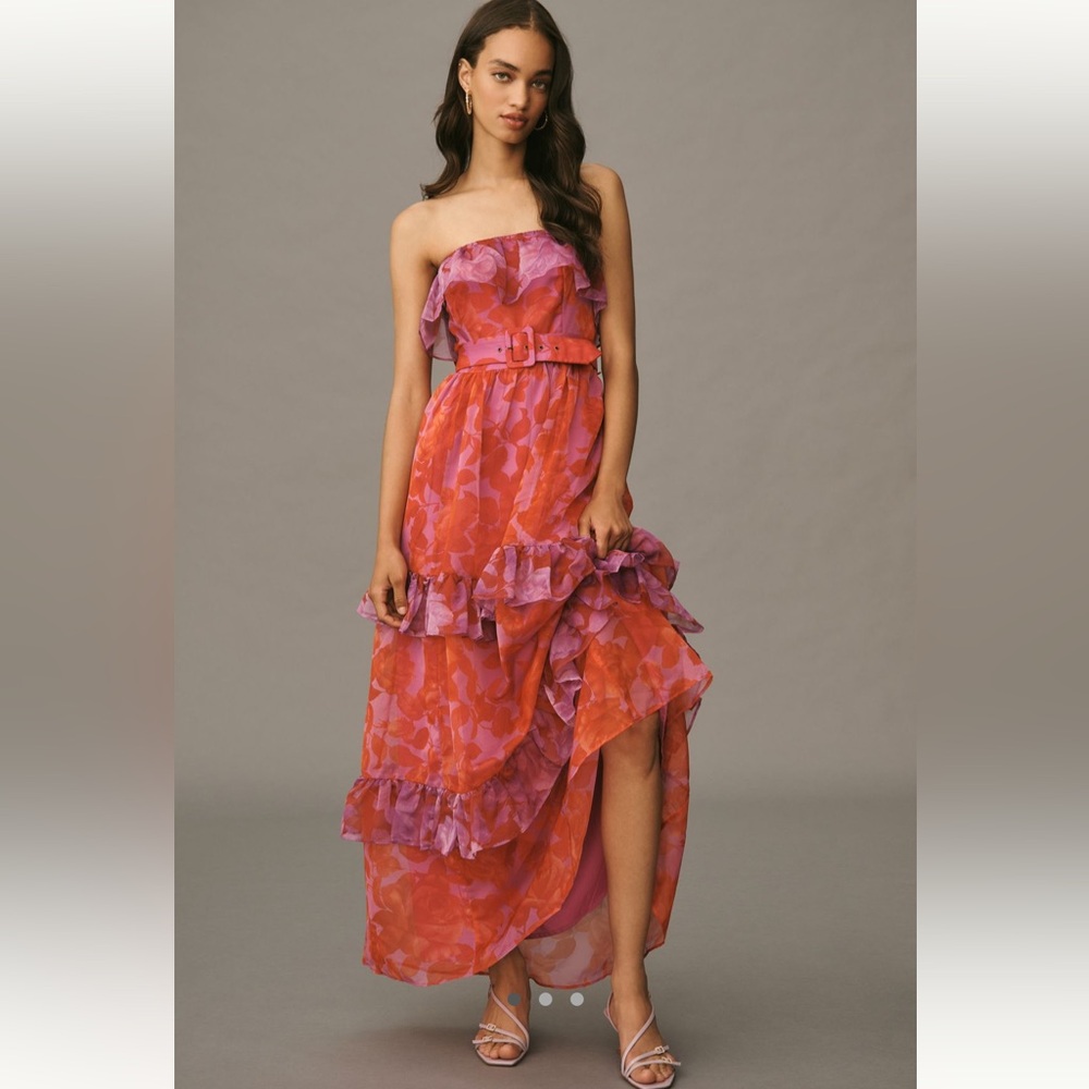 By Anthropologie Strapless Tiered Maxi Dress